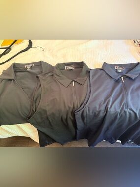 Three Golfini Women's Sleeveless Zip PoloTops — Black x 2 and Navy